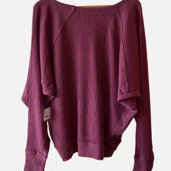 Free People Santa Clara Thermal Top Dolman Sleeve V Neck Mulberry NEW - Picture 6 of 9